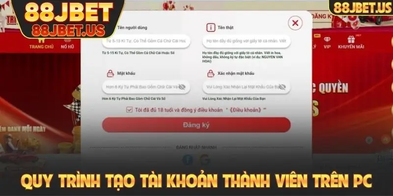 Quy trình tạo tài khoản thành viên trên PC nhanh