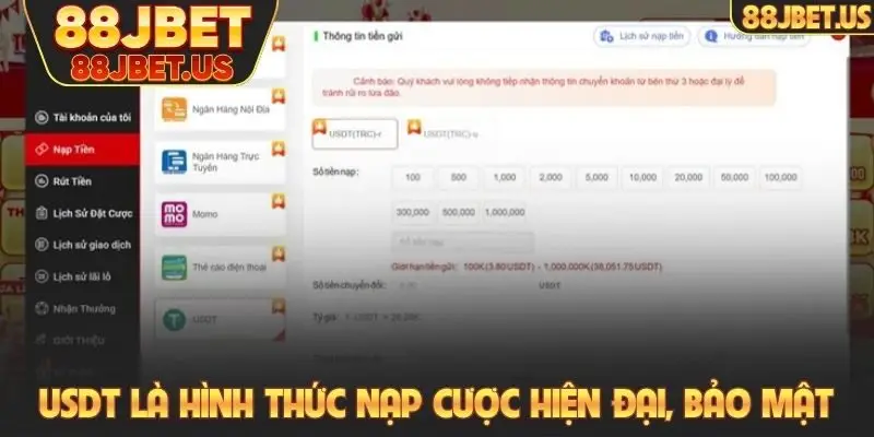 USDT là hình thức nạp cược hiện đại, bảo mật